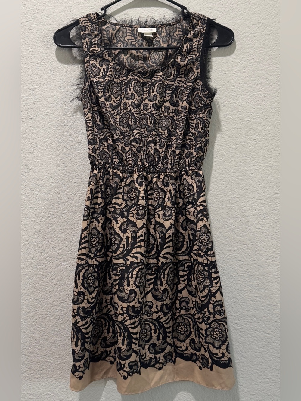 Rodarte Black Lace-Overlay Midi Dress on Nude Base